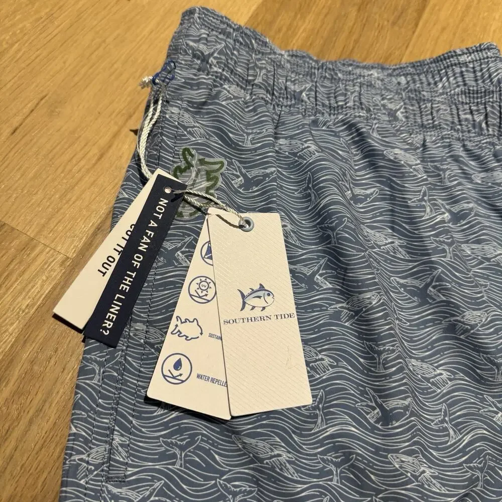 Southern Tide Whale Print Swim Trunks Men’s XXL Blue Board Shorts NWT